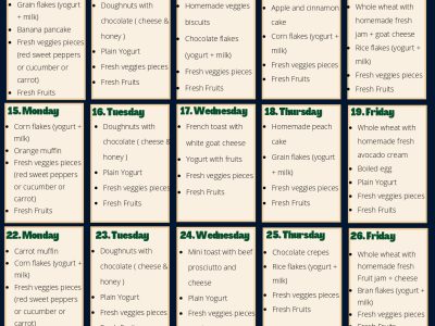 September Snack Menu