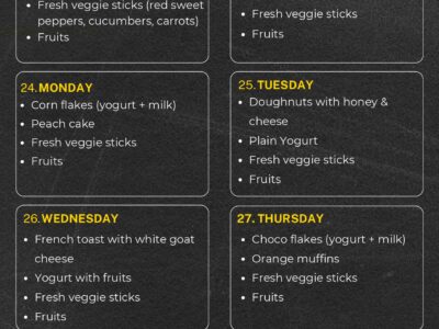 August Snack Menu