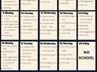 November Snack Menu